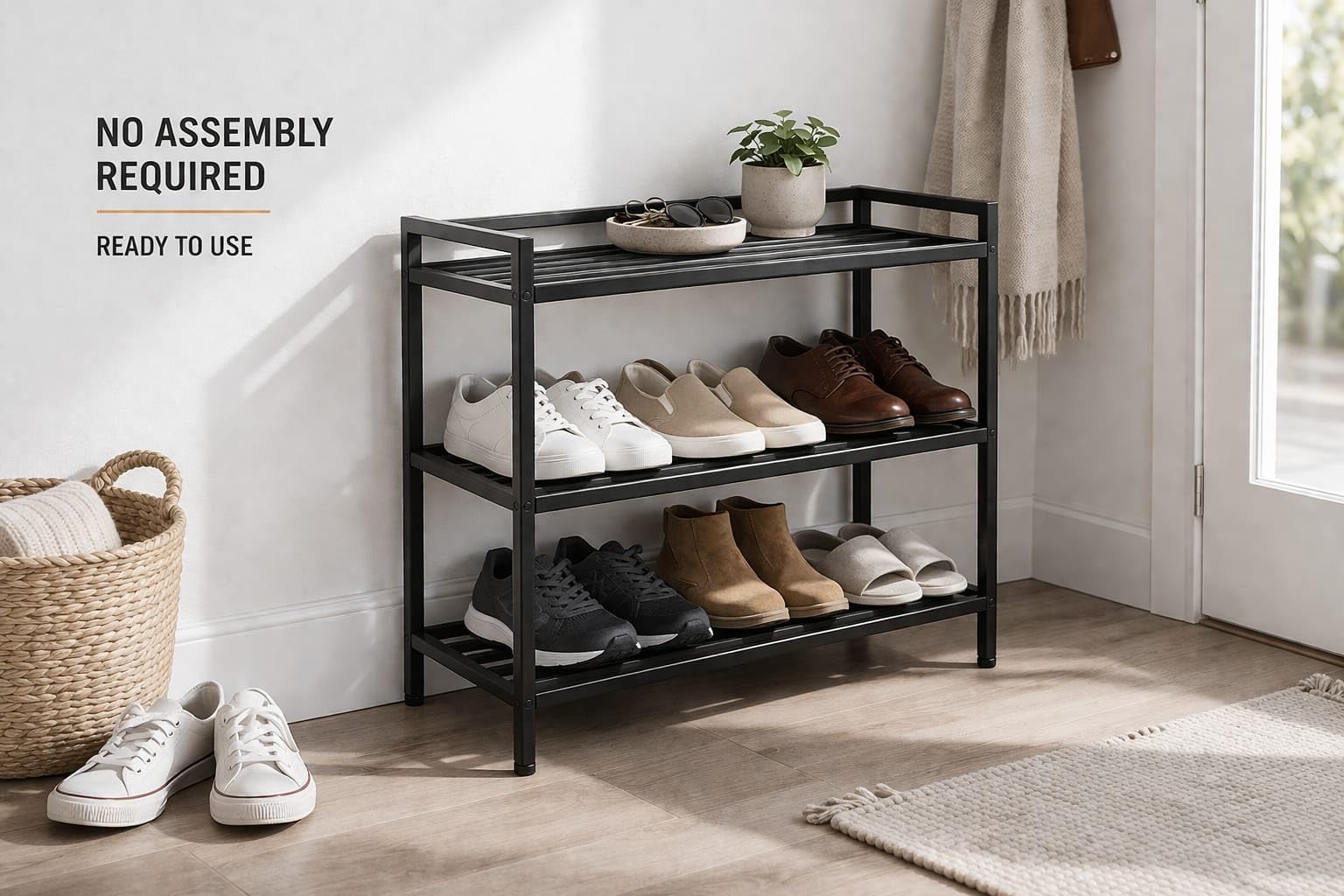 AZULIA 3 Tier Heavy Duty Metal Shoe Rack for Home | Adjustable